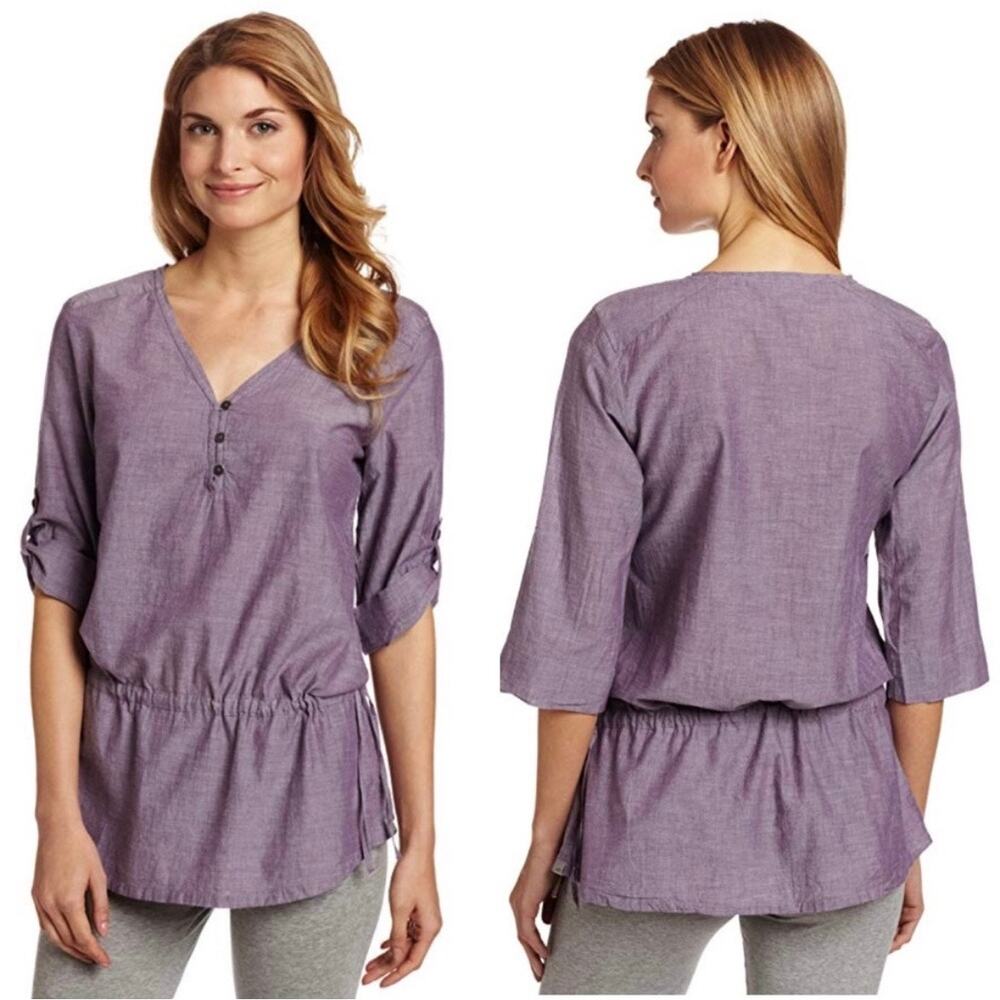 Horny Toad Organic Cotton Drawstring Waist Quarter Sleeve V Neck Tunic Top Small